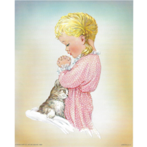 Vintage 8 x 10 Childs Wall Art Print Precious Little Girl with Cat Going... - £5.49 GBP+