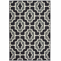 9 X 13 Black and Gray Geometric Stain Resistant Indoor Outdoor Area Rug - €305,67 EUR