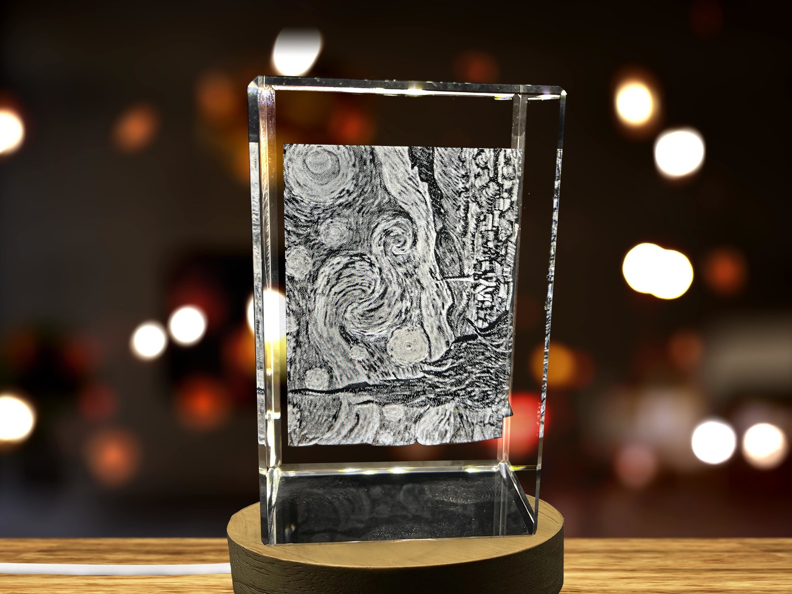 LED Base included | The Starry Night 3D Engraved Crystal Decor
