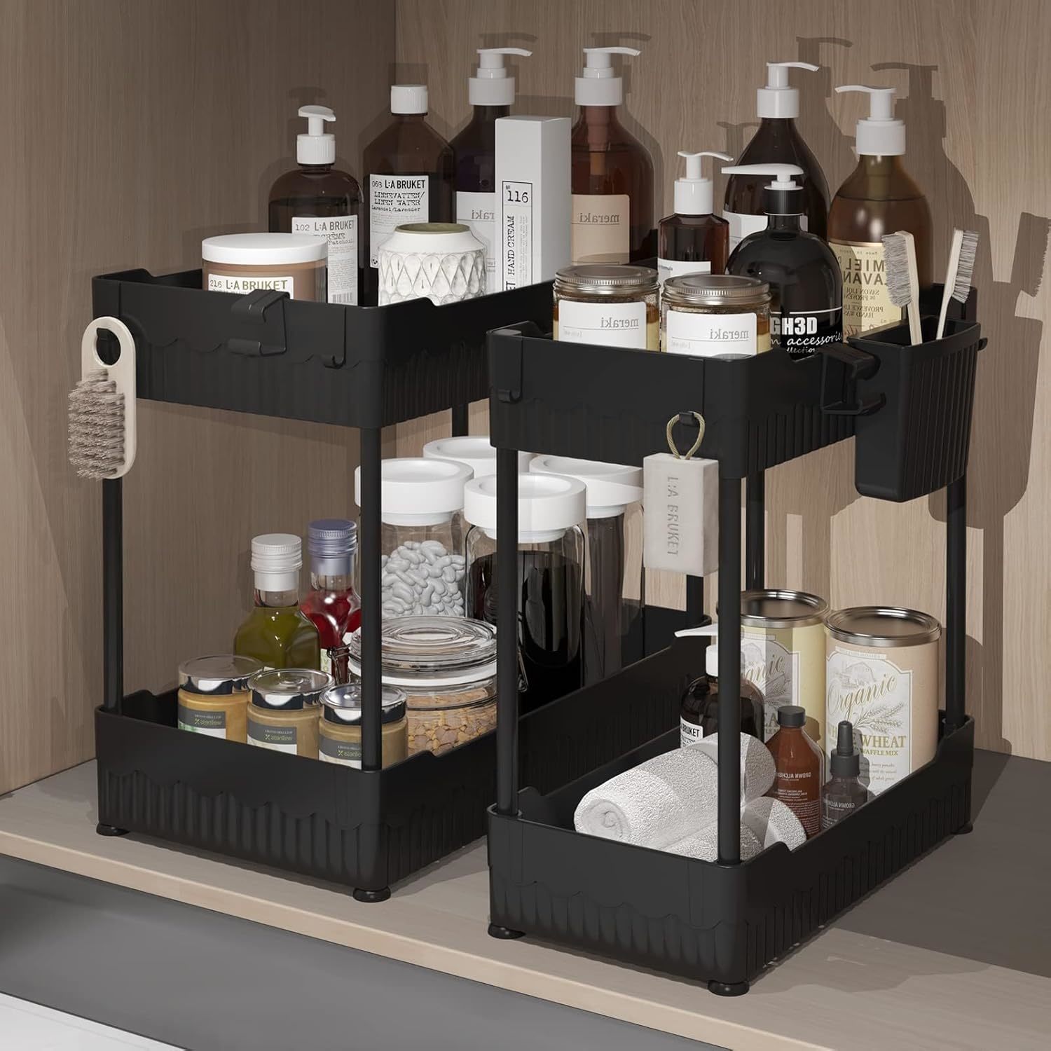 2 Pack Under Sink Organizer, Under Bathroom Cabinet Organizer With Hooks... - $33.98