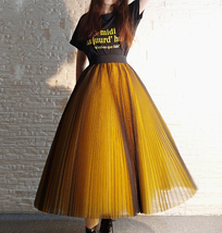 Yellow Black A-Line Pleated Tulle Skirt Outfit Women Plus Size Tulle Midi Skirt image 7