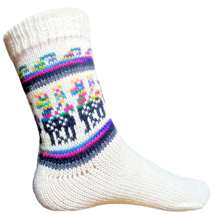 Women&#39;s white colorful medium knitted Alpaca wool winter socks. Size 7-9... - £8.26 GBP