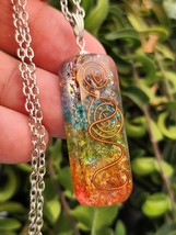 Orgone 7 Chakra Necklace Crystal Pendant EMF Protection Copper Coils Chain Reiki - £6.44 GBP