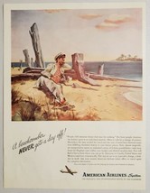 1946 Print Ad American Airlines System Beachcomber Relaxes Drawn by Albert Dorne - £10.57 GBP
