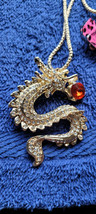 New Betsey Johnson Necklace Dragon Clear Rhinesotne Red Bead Oriental Decorative - £11.91 GBP