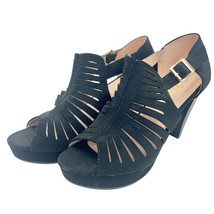 Forever Black Suede Strappy Platform Sandals 4 in with Gold Buckles Size 9 - £19.75 GBP
