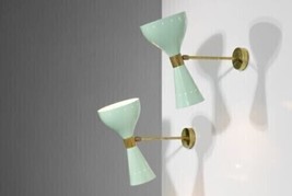 Mint Green 1950&#39;s Mid Century Brass Italian Diabolo Wall Sconce Light Fixture - £67.37 GBP