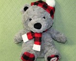 12&quot; ANIMAL ADVENTURE 2021 TEDDY GRAY PLUSH RED PLAID HAT SCARF WINTER BE... - £17.79 GBP