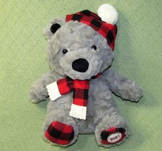 12&quot; ANIMAL ADVENTURE 2021 TEDDY GRAY PLUSH RED PLAID HAT SCARF WINTER BE... - £17.83 GBP