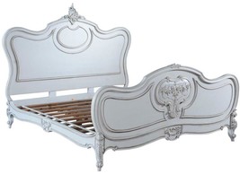 Bed Louis Xv Rococo Queen Hand Carved Wood Distressed Old Lace White - £3,700.21 GBP