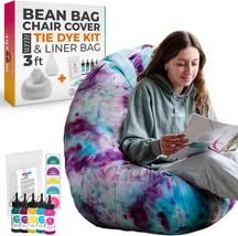 Bean Bag Chair Cover With Tie Dye Kit &amp; Liner Bag - 3Ft Bean Bag Chair, Washable - $42.99