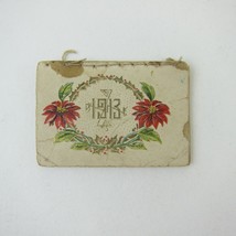 Antique 1913 Calendar Pad Red Poinsettia Flowers Green Wreath Pocket 1.75 x 1.2 - £7.85 GBP