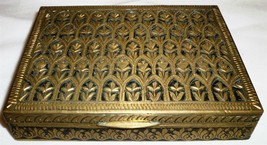 ANTIQUE ORNATE BRASS CIGARETTE CASE HOLDER WOOD LINED - $64.00