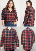 Old Navy Women Flannel Boyfriend Tunic Shirt Small Brown Plaid Size 2X NWT - £8.55 GBP