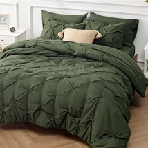 King Size Comforter Set - Bedding Set King 7 Pieces, Pintuck Bed In A Bag Olive  - £112.20 GBP