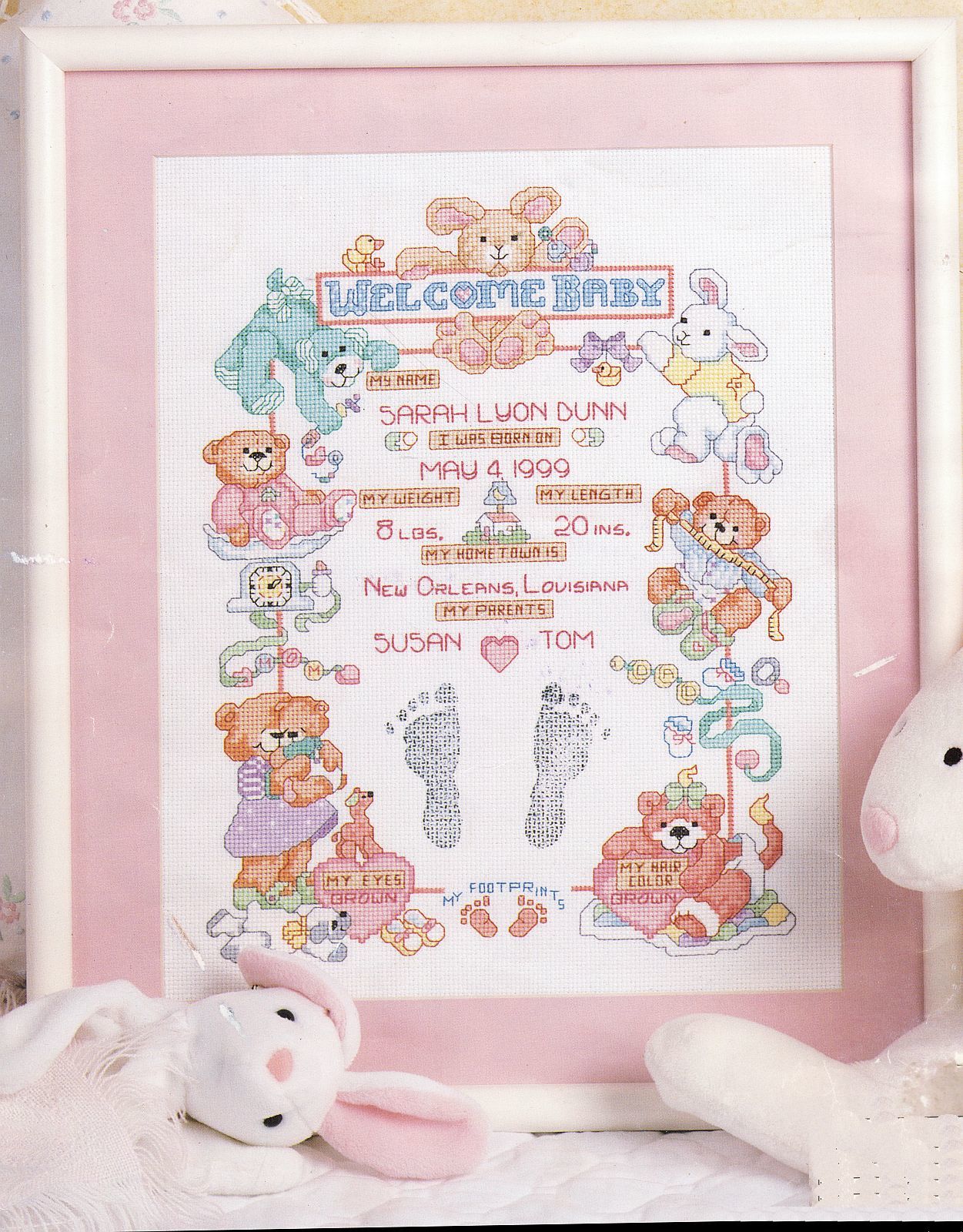 Primary image for Cross Stitch Baby Birth Announcement 1st Haircut Hands Feet Photo Frame Patterns