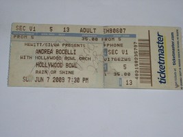 Andrea Bocelli Concert Ticket Stub Vintage 2009 Hollywood Bowl - £11.80 GBP