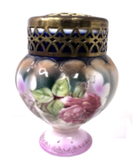 Stunning Pink Rose with Cobalt Pedestal Vase with Brass Flower Frog Topper - $40.93 CAD