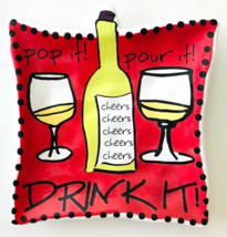 Tidbit Plate Pop It Pour It Drink It Cheers Small Bright Square Ceramic ... - $12.59