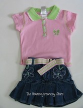 NWT Pink Butterfly Denim Skirt Top 2 Pc Set Outfit 2T - $10.99