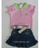 NWT Pink Butterfly Denim Skirt Top 2 Pc Set Outfit 2T - £8.64 GBP