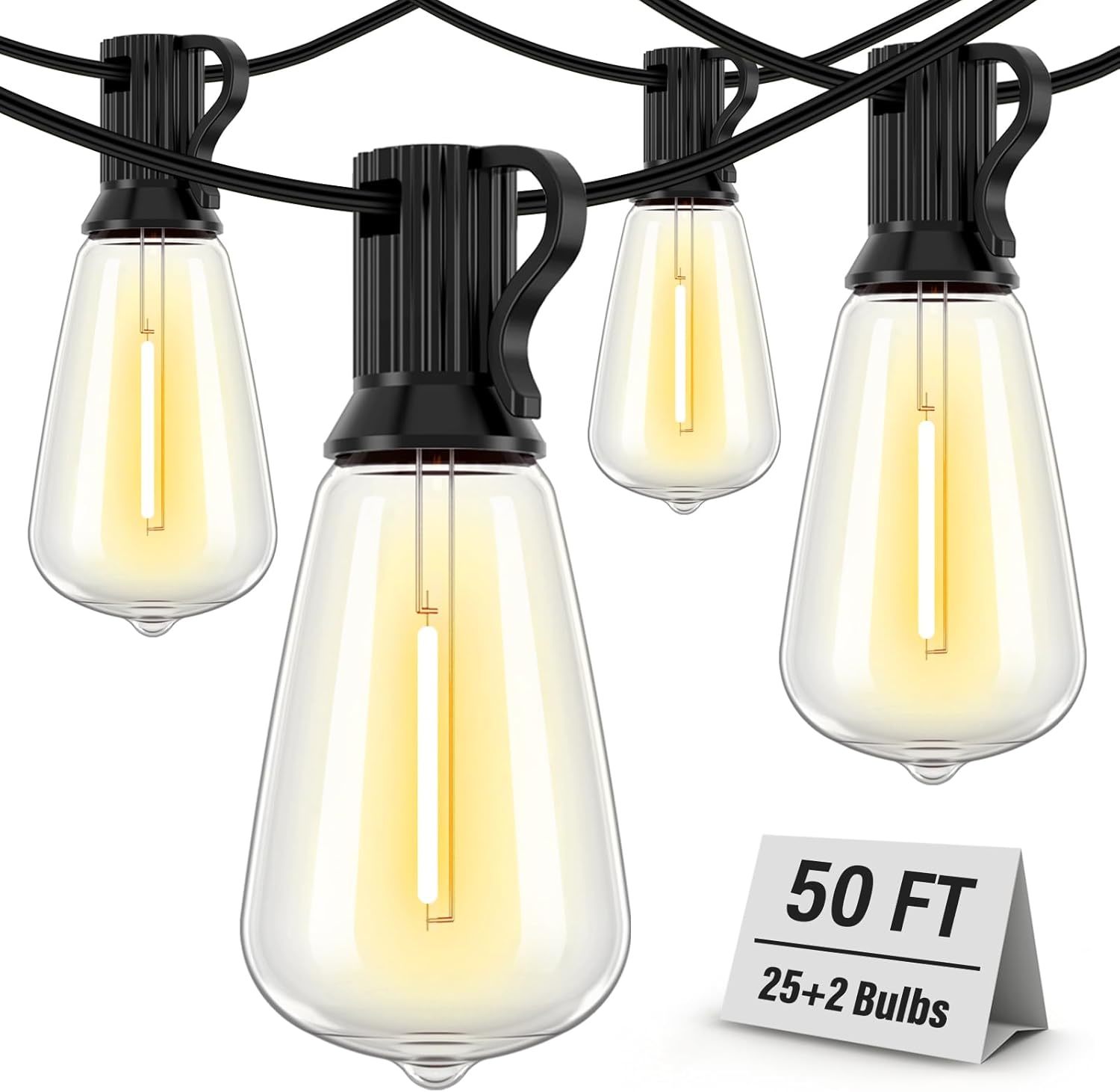 Outdoor String Lights Waterproof, 50Ft Patio Lights With 26 St38 Edison,... - $35.99