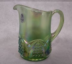 Fenton Green Iridescent Button Arch Creamer Pitcher Carnival Glass 4.5&quot; Tall - £21.54 GBP