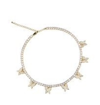 Platinum Plated Iced Out Butterfly Tennis Choker Necklace - $124.93