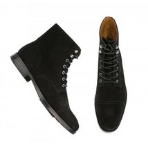 Men&#39;s Black High Ankle Rounded Cap Toe Real Suede Leather Lace Up Boots ... - $179.99
