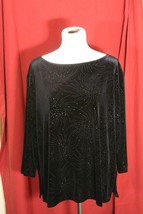 THEO Women&#39;s Plus Shirt 2X Black Velour Starburst Embellished 3/4 Sleeve... - £13.92 GBP