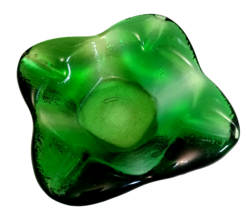 Vtg MCM Heavy Emerald Green Textured Glass 4 Cigar Ashtray Bowl - £27.65 GBP