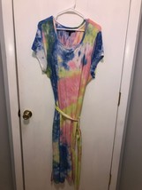 NEW Derek Heart Womens Plus Size 3X Tie Dye Midi Dress Short Sleeve Waist Tie - £12.65 GBP