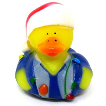 Tangled Christmas Lights Rubber Duck 2&quot; Santa Hat Blue Squirter Bath Spa... - $8.50