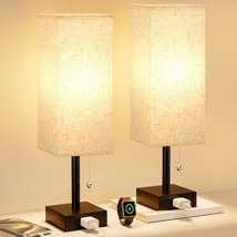 Bedside Table Lamps For Bedroom Set Of 2 - Small Rectangular Nightstand Lamp - £31.16 GBP