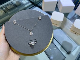 S925 Sterling Silver Jewelry Set Women Full Diamond Rectangle Set High Carbon Di - £71.38 GBP