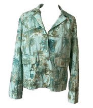 Caribbean Joe Women&#39;s Denim Green/Blue Tropical Print Jacket Sz  XL Palm... - £17.43 GBP