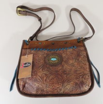 Justin Boots Womens Leather Crossbody Purse Brown Rodeo Western Turquoise - £38.88 GBP