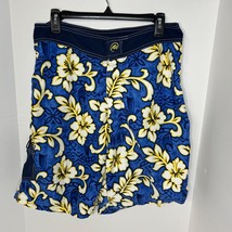 Mysterioso 30x9 Swim Trunks Board Shorts Blue Floral Hawaiian Print Unlined - $14.13