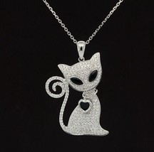 1.50Ct Round Cut Lab-Created Diamond Women Cat Pendant 14k White Gold Plated - £156.66 GBP