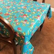 58X144 Inch - Teal Blue - Tablecloth Vintage Floral Cotton Special Events - £55.92 GBP