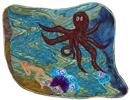 Octopus&#39;s Garden: Quilted Art Wall Hanging - £282.89 GBP