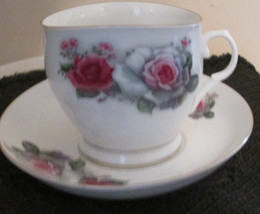 Hand Painted Tea Cup Saucer Nanjing Pagoda Mark China  Roses Brown Green Leaf - £10.85 GBP