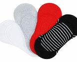 HUE 4-Pack Low Cut Women&#39;s Liner Socks Black Stripe Red White Gray OSFM NEW - $15.02
