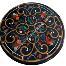 24&quot; Black Marble Garden Coffee Cafe Table Top Parrot Inlay Art Patio Decor E482 - £709.37 GBP