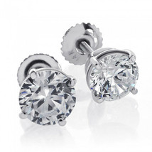14K White Gold 2.55 Carat Round Brilliant Cut Diamond Stud Earrings - £6,655.37 GBP