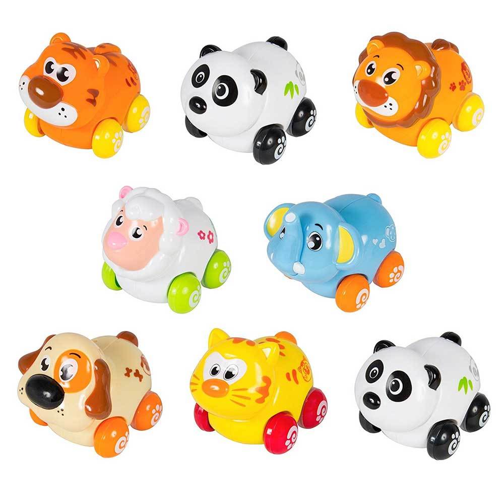 Cartoon Animals Friction Push And Go Toy Cars Play Set (Set Of 8) Panda, Cat, El - $37.99