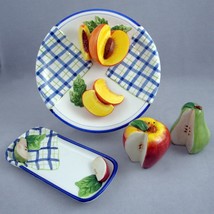 Bella Casa Ganz 3D Wall Hanging Plate Butter Dish Salt Pepper Apple Pear Peaches - £31.48 GBP