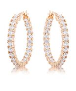 Rose Gold Plated Brass 4mm Wide Round Cubic Zirconia Eternity Hoop Earrings - $40.00