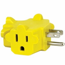 3 Outlet Prong Yellow Grounded Power Block Electric Plug Adapter Outdoor Rated - £7.95 GBP