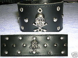 Set Of 2 Wild Skull &amp; Cross Bones Gothic Punk Studded Street Cuff Bracelets - £7.84 GBP